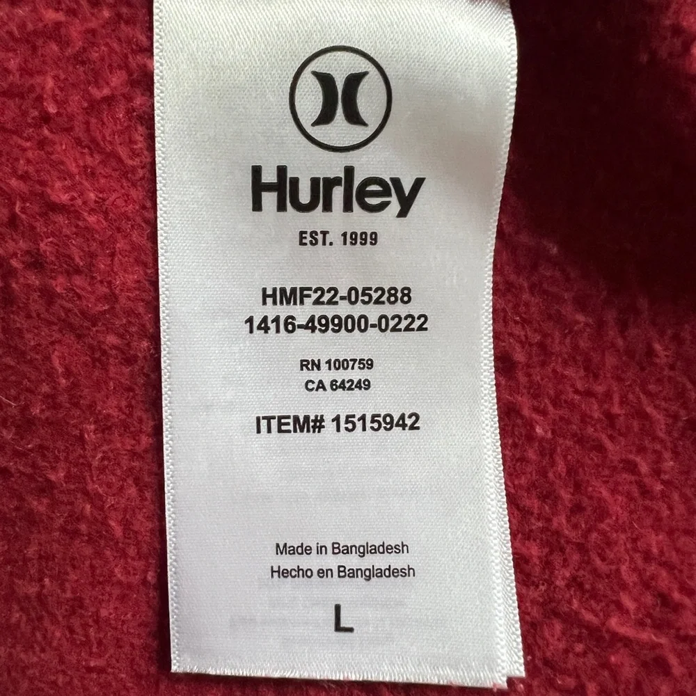 Hurley Men's Deep‎ Red Soft Graphic Hoodie Size Large